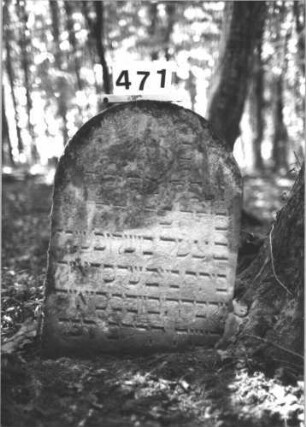 Grabstein 471 (Index: 99900961) Material: Sandstein Zustand: stellenweise verwittert Maße HxBxT: 72x52x9 cm Beschreibung: Stele mit Rundbogenabschluss: Grabstein 471