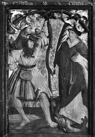 Retabel aus Oberstdorf : Retabel aus Oberstdorf. Tafelmalerei auf Fichtenholz (1515; J. Schick). Bildfeld mit Nothelfern Christopherus und Cyriacus. München, Bayerisches Nationalmuseum