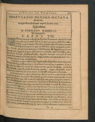 Disputatio Decima Octava. Respondente M. Conrado Ruhelio