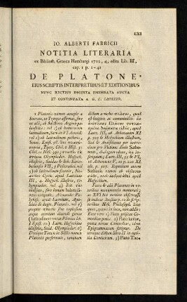 LXI-C, Notitia Literaria de Platone.