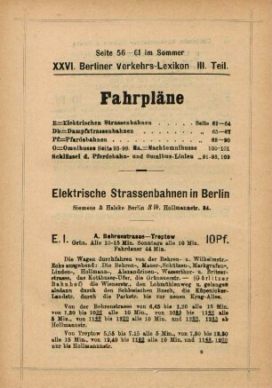 III. Teil. Fahrpläne der Strassenbahnen etc.