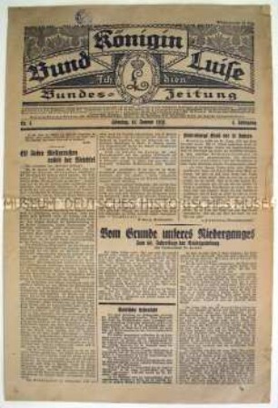 Deutschnationale Wochenzeitung "Bund Königin Luise" u.a. zum 60. Jahrestag der Gründung des Deutschen Reiches