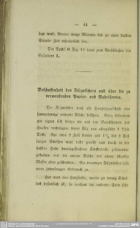 Beschaffenheit des Filzwischers und über die zu verwendenden Papier= und Nadelsorten