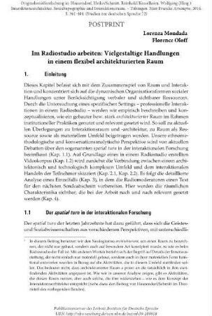 Im Radiostudio arbeiten: Vielgestaltige Handlungen in einem flexibel architekturierten Raum