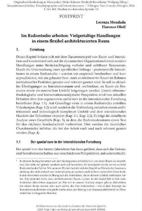 Im Radiostudio arbeiten: Vielgestaltige Handlungen in einem flexibel architekturierten Raum