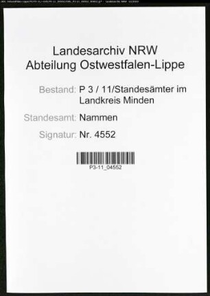 Sterberegister Standesamt Nammen
