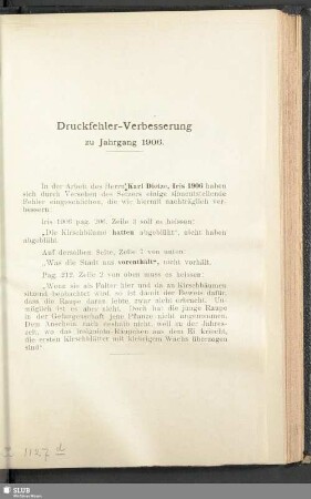 Druckfehler-Verbesserung zu Jahrgang 1906