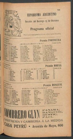 Hipódromo Argentino - Reunión del Domingo 25 de Octubre [de 1908] - Programa oficial