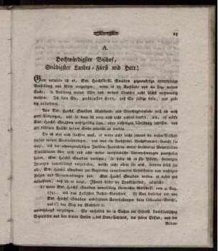 A. Hochwürdigster Bischof, Gnädigster Landes-Fürst und Herr !