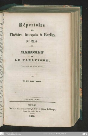Mahomet ou le fanatisme : tragédie en cinq actes