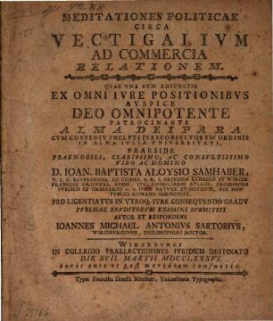 Meditationes politicae circa vectigalium ad commercia relationem