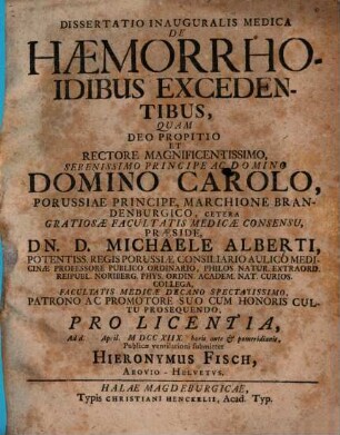Dissertatio Inauguralis Medica De Haemorrhoidibus Excedentibus