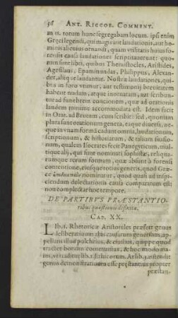 De Partibus Praestantioribus quaestionis definitae. Cap. XX.