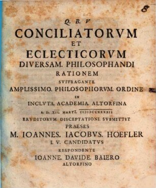 Conciliatorum et eclecticorum diversam philosophandi rationem