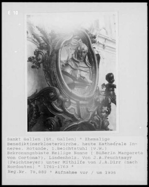 1. Beichtstuhl, Bekrönungsbüste mit Heiliger Nonne, wahrscheinlich die Büßerin Margaretha von Cortona