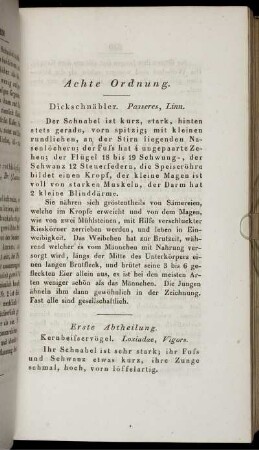 Achte Ordnung. Dickschnäbler. Passeres, Linn.