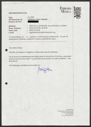 Brief an Claire Gibault, 05.02.2003