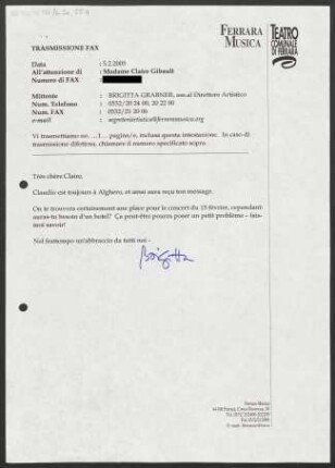 Brief an Claire Gibault, 05.02.2003