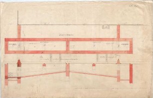 Voit, August von; München; Glaspalast - Abtritt - Graben (Grundriss, Längsschnitt)