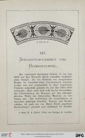 XIV. Speckstein- Cabinet und Buddahtempel