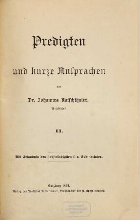 Predigten und kurze Ansprachen, 2