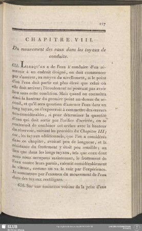 Chapitre VIII. Du mouvement des eaux dans les tuyaux de conduite