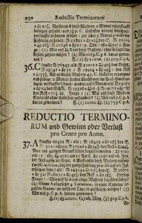Reductio Terminorum und Gewinn oder Verlust pro Cento pro Anno.