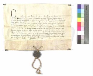 Papst Clemens V. befiehlt dem Dekan des Stifts Mosbach, die dem Kloster Gnadental vorenthaltenen Gülten herauszugeben; ausgestellt o.O., 1313; Pergament, Siegel: Bleibulle an Schnur.