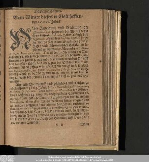 Das erste Capitel. Vom Winter dieses in Gott hoffenden 1606. Jahrs.