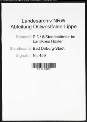Sterberegister Standesamt Bad Driburg-Stadt