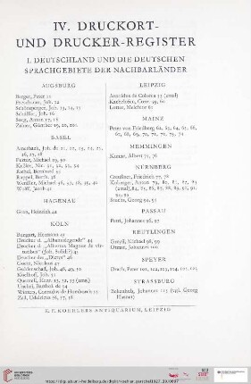 IV. Druckort- und Drucker-Register