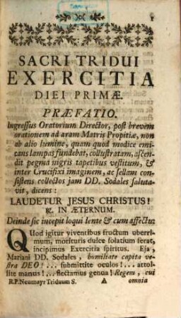 Triduum Sacrum Exercitiis Spiritus Accommodatum : Pro Viris Nobilibus Et Litteratis