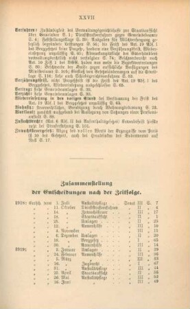 Zusammenstellung der Entscheidungen nach der Zeitfolge