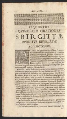 Sequuntur Quindecim Orationes S. Birgittae Divinitus Revelatae.