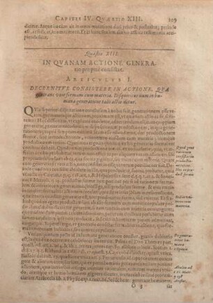 Quaestio XIII. In Qvanam Actione Generatio proprie consistat.