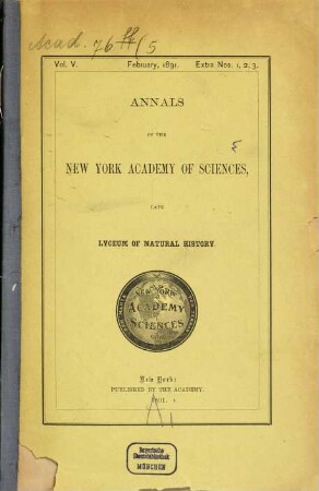 Annals of the New York Academy of Sciences. 5. 1889/91, Nr. 1 - 8