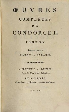 Oeuvres complètes de Condorcet, 15