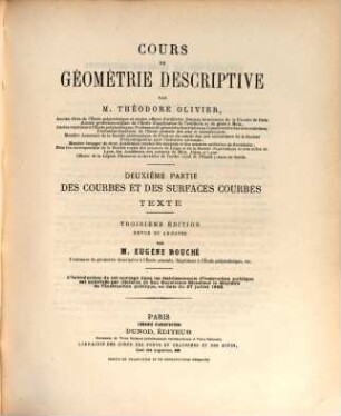 Cours de géométrie descriptive, 2. De cours et des surfaces courbes