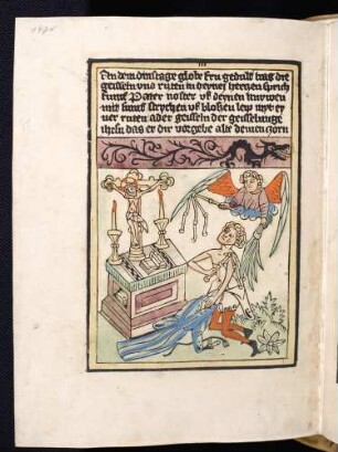 Dienstag: Geißelung vor dem Altar, Engel bringt Rute, Geißel