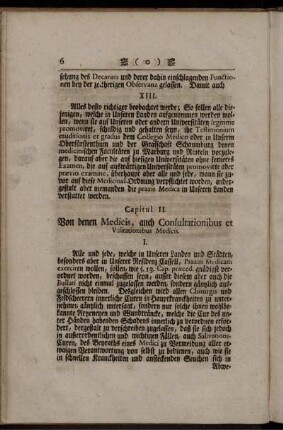 Capitul II. Von denen Medicis, auch Consultationibus et Visitationibus Medicis.