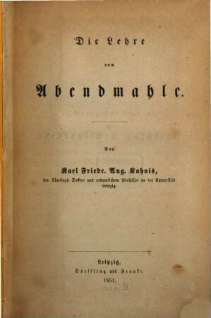 Die Lehre vom Abendmahle