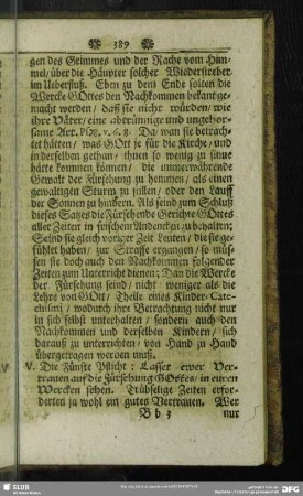 Die Fünffte Pflicht: Lasset ewer Vertrauen auf die Fürsehung GOttes, in euren Wercken sehen