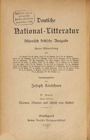 Thomas Murner, 2. Von dem grossen Lutherischen Narren, wie in Doctor Murner beschworren hat - die deutschen Dichtungen des Ulrich von Hutten