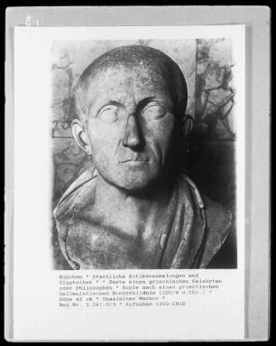 Büste eines griechischen Gelehrten oder Philosophen, Kopie nach einem griechischen hellenistischen Bronzebildnis