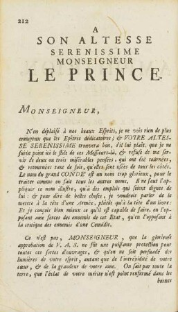 A Son Altesse Serenissime Monseigneur Le Prince.