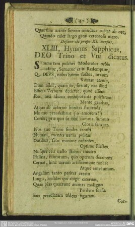 XLIII, Hymnus Sapphicus, Deo Trino et Uni dicatus