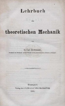 Lehrbuch der theoretischen Mechanik