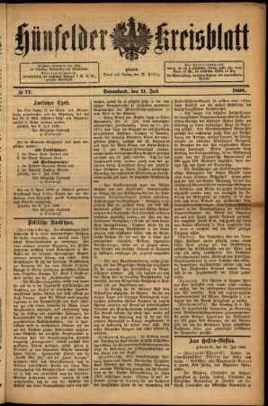 Ausgabe vom Samstag, den 11. Juli 1896.