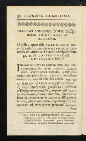 50-59, Francisci Combefisii, notae in Amphil. Epist.