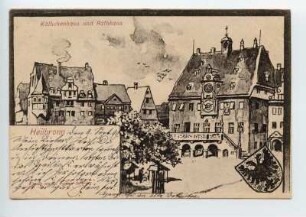 "Käthchenhaus und Rathhaus" - Rathaus mit Marktplatz und kaiserlichem Wappen (Doppelkopf-Adler)